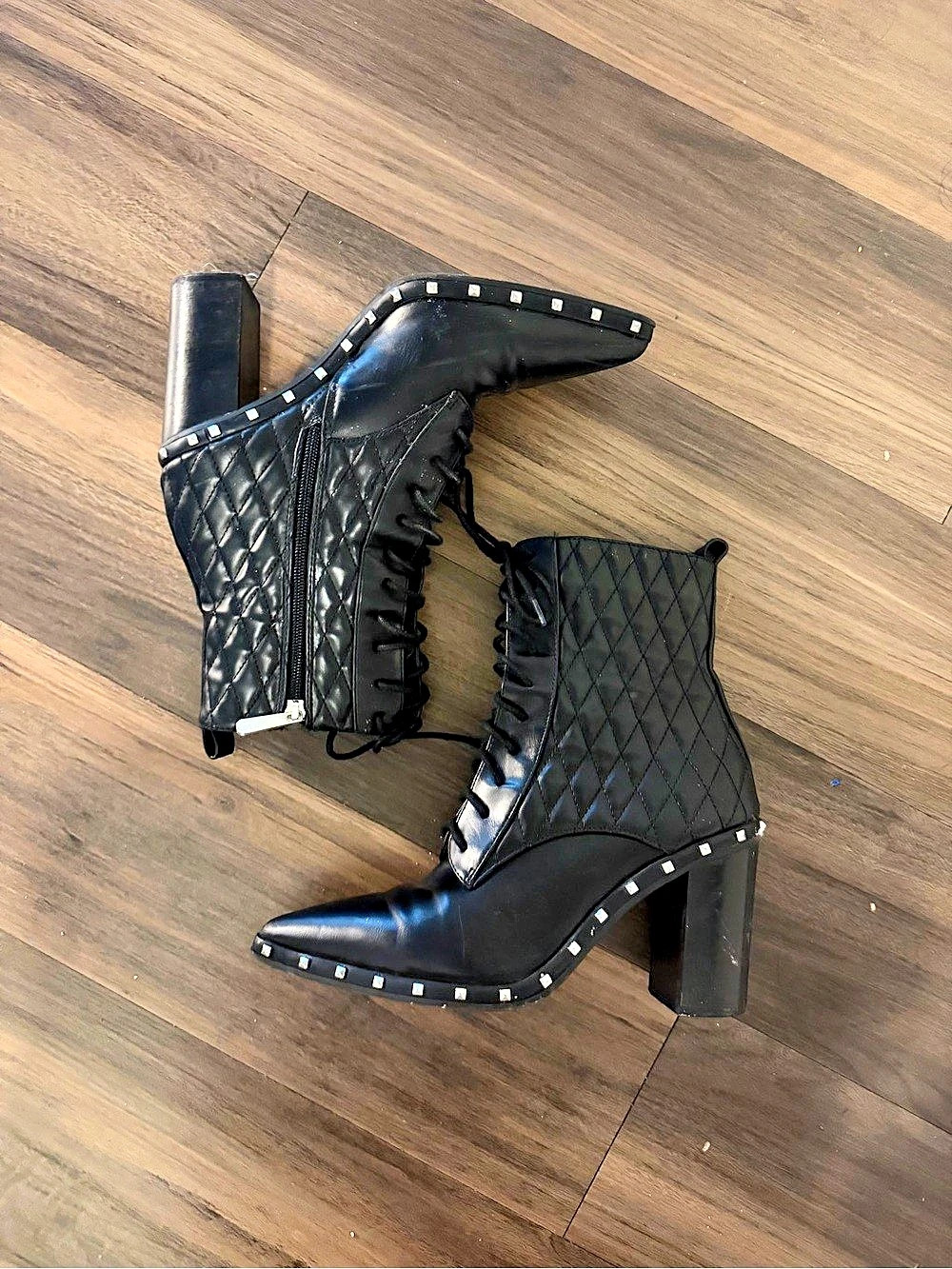 Charles by Charles David Studded Quilted Heeled Boots Black US 8M